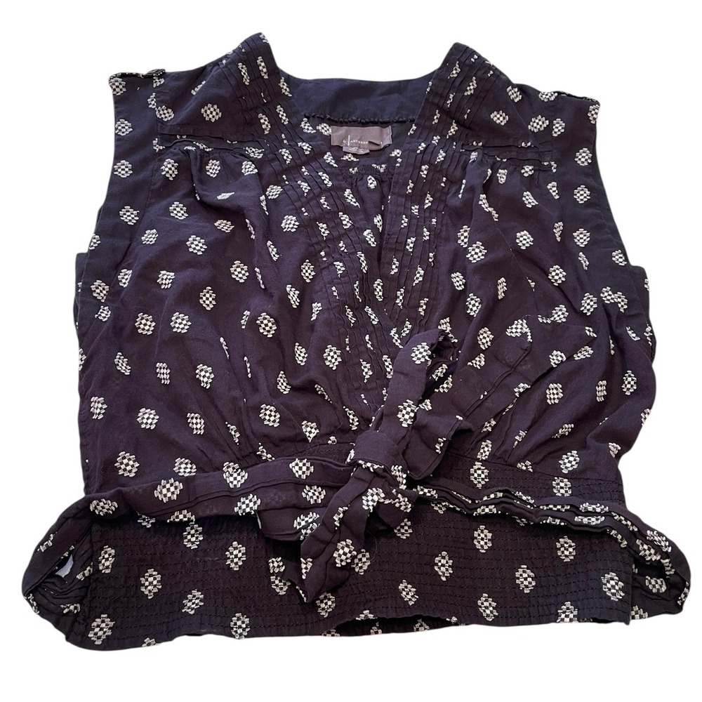 Sleeveless Navy Printed Tie-Front Blouse